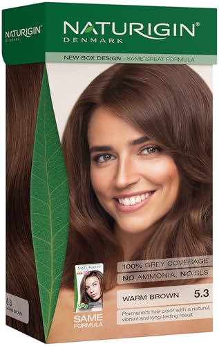 NATURIGIN Warm Brown Hair Dye 5.3 | Permanent Hair Colour with Natural Ingredients | Ammonia Free | 100% Grey Coverage | Vegan | Sun-Kissed Golden Brown Colour | Natural Multidimensional Glow