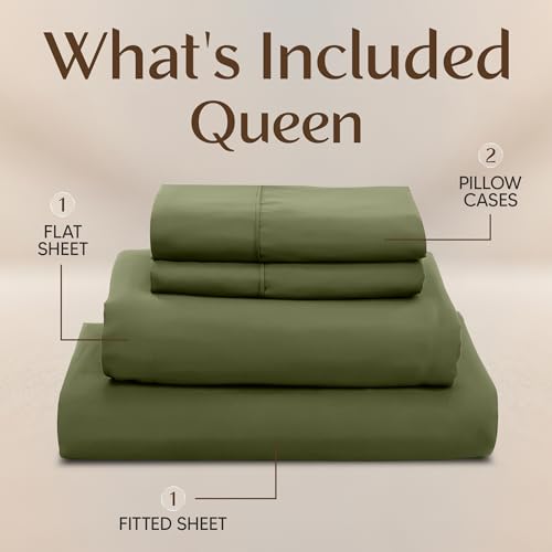Image of Utopia Bedding Queen Size Sheet Set - 4 Piece Bed Sheets, Soft and Breathable Microfiber, Includes 1 Fitted Sheet, 1 Flat Sheet and 2 Pillowcases - Oeko Tex (Olive)