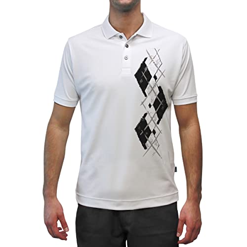 Dry Fit Short Sleeve Graphic Golf Polo Shirt for Men, Great for Sports and All Outdoor Activities - Argyle Paradise - L: Black/White - Large