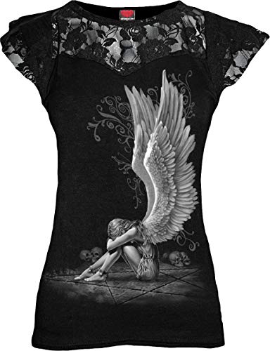 Spiral - Enslaved Angel - Lace Layered Cap Sleeve Top Black - M [Video Game]