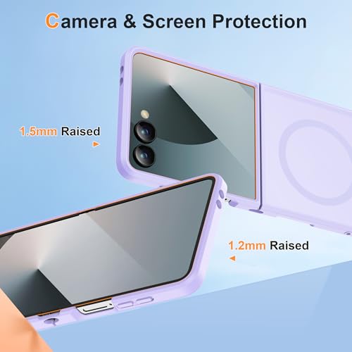 Image of ORETECH Magnetic for Samsung Galaxy Z Flip 7 Case, with [2 x Screen Protector] Translucent Back Non-Slip Hard PC Shockproof Bumper Protective Case for Samsung Z Flip 7 - Light Purple