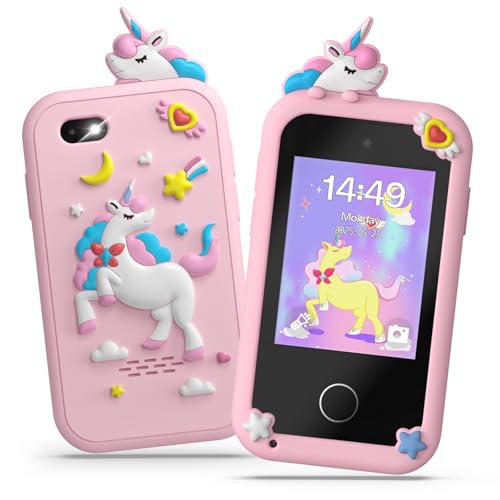 Fippesax Smartphone Niños Rosa   Teléfono Móvil para Niños con Doble Cámara, Reproductor de Música y Juegos de Puzzle, Cumpleaños para Niñas y Niños de 3 10 Años   Rosa