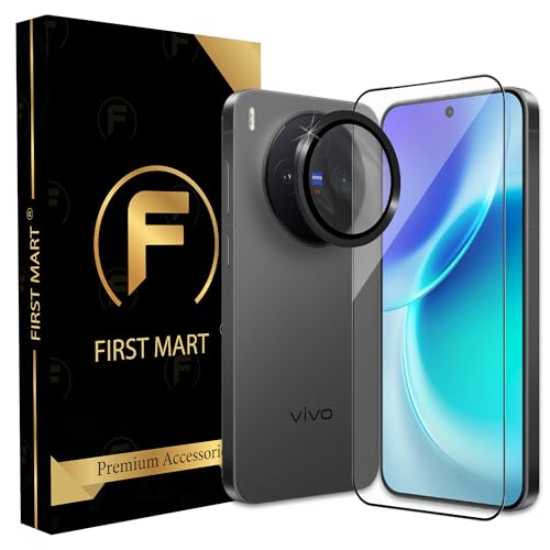 Image of FIRST MART Tempered Glass Camera Lens for Vivo X300 With Installation Kit | Militry-Grade Gorilla Screen Guard & Black Metal Camera Rings Lens Protector | Edge to Edge Coverage | Black