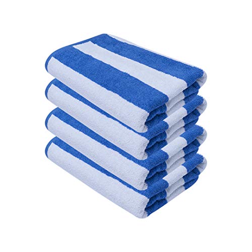 Avalon Towels Blue Cabana Stripe Beach Towels â€“ 30x60 inches large size Pool Towels â€“ Made from Premium Ring Spun Cotton â€“ Pack of 4 Highly Soft and Absorbent Towels, Multipurpose for Indoor & Outdoor