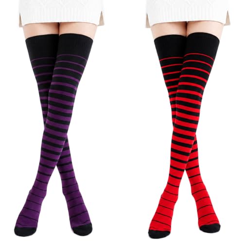 Image of Kayhoma Extra Long Gradient Zebra Stripe Thigh High Socks Over the Knee High Socks,2 Pairs
