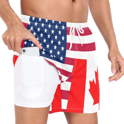 Bañador ligero de hombre suave con banderas de Estados Unidos y Canadá S