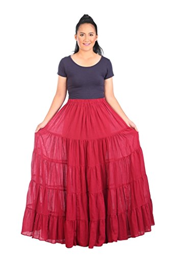 Lannaclothesdesign Women's Cotton Long Ruffle Full Circle Long Skirts Maxi Skirt One Size Burgundy