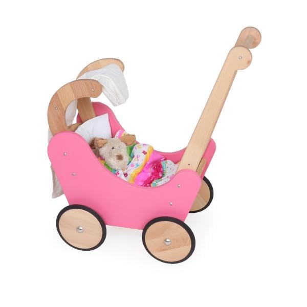 Puppenwagen Pink aus Holz | Höhenverstellbar | Lauflernwagen für Kinder ab 2 Jahren – Bild 7