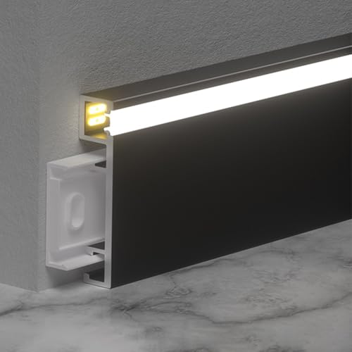 Battiscopa Modanatura Per Battiscopa Da 8cm, Profilo In Alluminio Per Strisce LED Con Copertura In PC Per Soggiorno, Ufficio, Cucina, Corridoio E Arredamento Per La Casa(Black,L 80cm(31.5in))