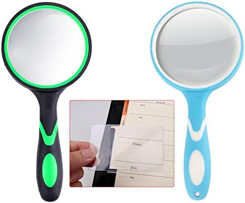 IAMGlobal 10X Magnifying Glass, Handheld Reading Magnifier, 90mm Magnifying Glass Lens, Thickened Rubbery Frame with Non-Slip Soft Handle for Reading, Insect, Science for Seniors Kids(2 Pc) (Blue)