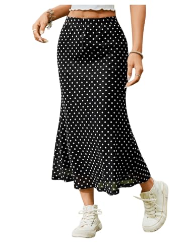 Milumia Women's Polka Dots Midi Skirt Fishtail Mesh Long Skirts Black