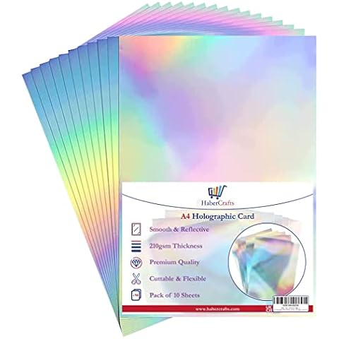 Holographic Card A4 Silver Rainbow Card Metallic Holographic Paper Thick 210gsm Card Shiny Rainbow Silvered Sheets Foil Activity Craft Scrapbooking Cardstock With Iridescent Shimmer Finish (10 Sheets) Cover