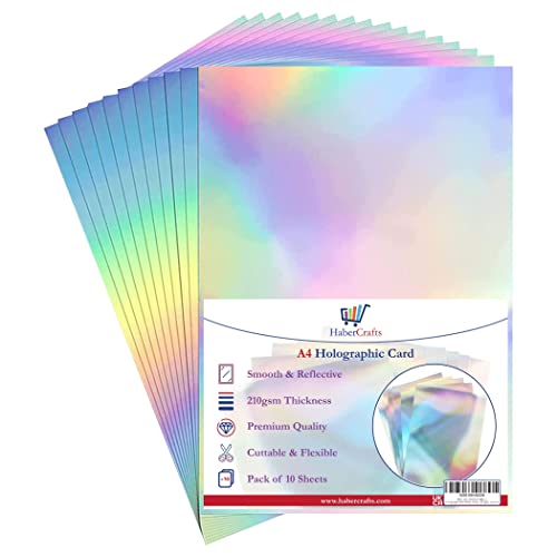 Habercrafts Holographic A4 Silver Rainbow Card, Metallic Paper, Thick 210gsm, Shiny Rainbow Silvered Sheets