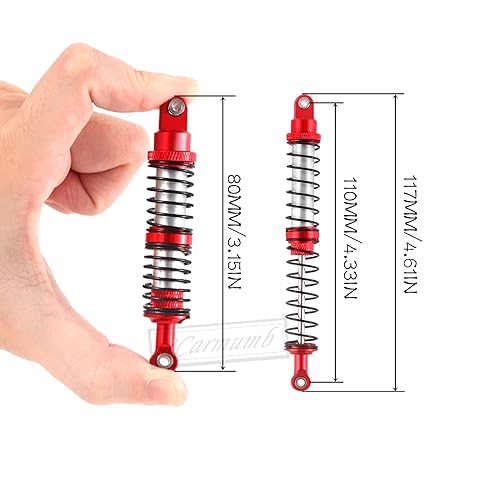 Rcarmumb 110mm Universal Shock Absorber Upgrades Part for 1/10 RC Scale Cars,Aluminum Alloy 7075 RC Adjustable Shocks Damper Universal Hops Up,4PCS,Red