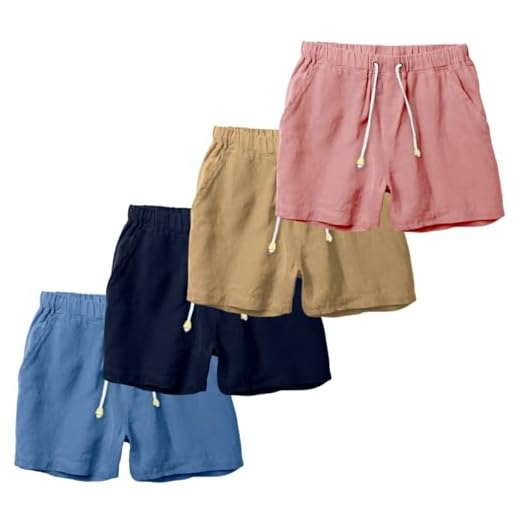 Kit 4 Bermuda Short de Linho Premium Masculina Moda Praia Luxo Opice (BR, Alfa, P, Regular, Regular, Salmão - Bege - Azul Céu - Azul Marinho)