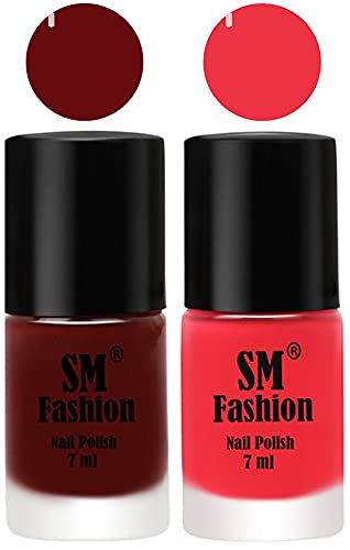 Image of Long Lasting Nail Polish | Nail Paint Combo 7 ml Each) - Set of 2 Wine Red-Rose Pink