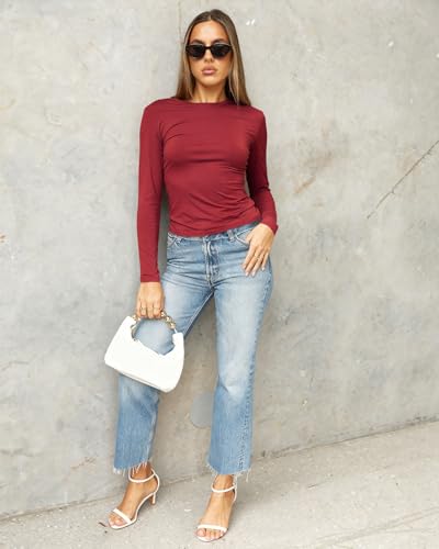 Image of Abardsion Women's Slim Lightweigh Long Sleeve T Shirts | Fall Clothes 2026 Casual Basic Crewneck Going Out Crop Tops Y2K