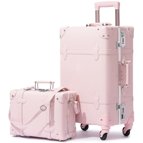 urecity Vintage Luggage Set 2 Piece, Vegan Leather Retro Trunk Suitcase