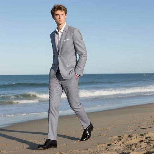 Mens Suits 2 Piece Slim Fit Casual One Button Solid Suits for Mens Business Wedding Party Jacket Blazer & Pants Set3