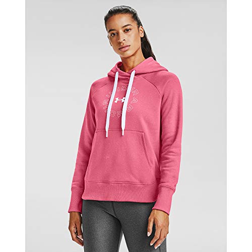 Under Armour Women's Rival Fleece Metallic Hoodie , Pink Lemonade (668)/White , Medium