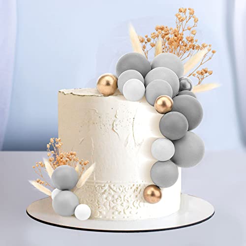 Tondiamo 108 Pcs Balls Cake Topper Balloons Cupcake Topper Diy Cake Insert Topper Foam Cake Balls Baking Decoration For Wedding Anniversary Birthday (Dark Gray, Gray, Light Gray,Multi Sizes) #TOP1