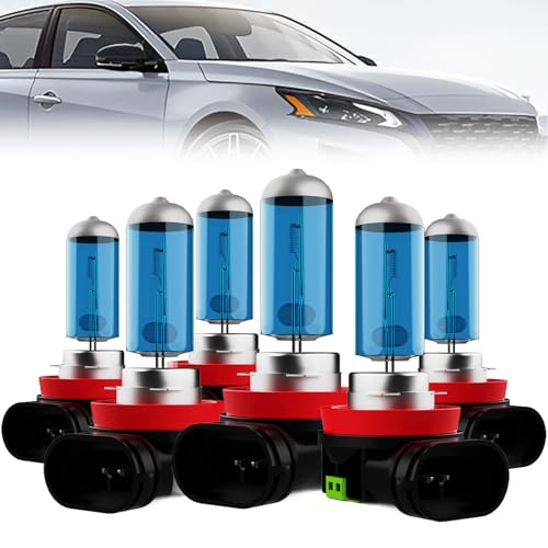 Image of Headlight Bulbs Compatible With Nissan Altima 2007-2018, H11 /H8 /H9 High Beam + H11 /H8 /H9 Low Beam + H11 /H8 /H9 Fog Lights Halogen Light Bulb Combo, Super Bright 6000K White, Pack of 6