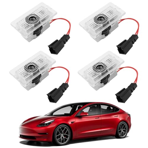 VIHIMAI 4 Stück Tesla Autotür LED Licht Logo Projektor Kompatibel mit [Model Y/3/S/X] Willkommenslicht Logo Projektionsleuchten Aluminium+PC-Material HD-Projektion Tesla Zubehör