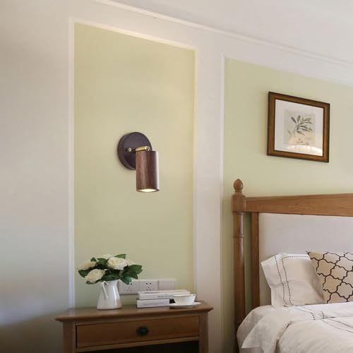 Lámpara de lectura LED para cama de madera rústica regulable 8