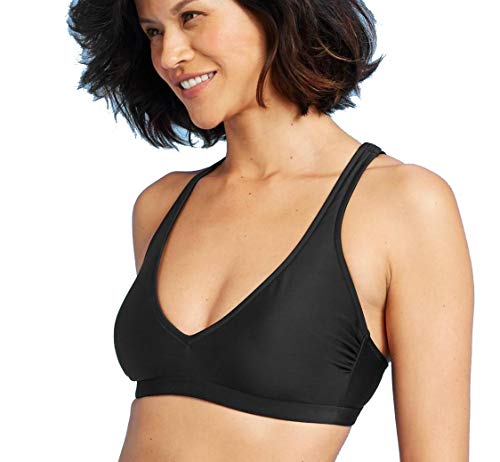 All in Motion Women's V-Neck Bralette Bikini Top (Black, XL)