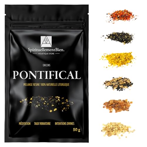 Encens Pontifical résine Sacré & Authentique en Grain 50gr pour Fumigation Brule Parfum ou Encensoir Méditation - Taux Vibratoire - Prières et Intentions Divines -...