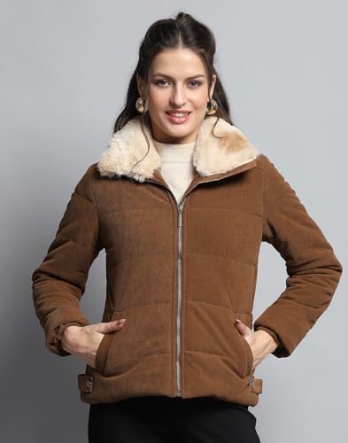Image of Monte Carlo Womens Solid Khakhi Collar Neck Full Sleeve Jacket