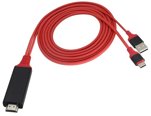 zdyCGTime HDMI Adapter MHL Typ C 3.1 Kabel USB C 3.1 Male+USB 2.0 A Stecker zu HDMI Adapter 1080P HD HDTV Spiegelung, Ladekabel f&uuml;r Smartphones/Laptop/Tablet/HDTV/Projektor/Monitor (2m/Red-USB C)
