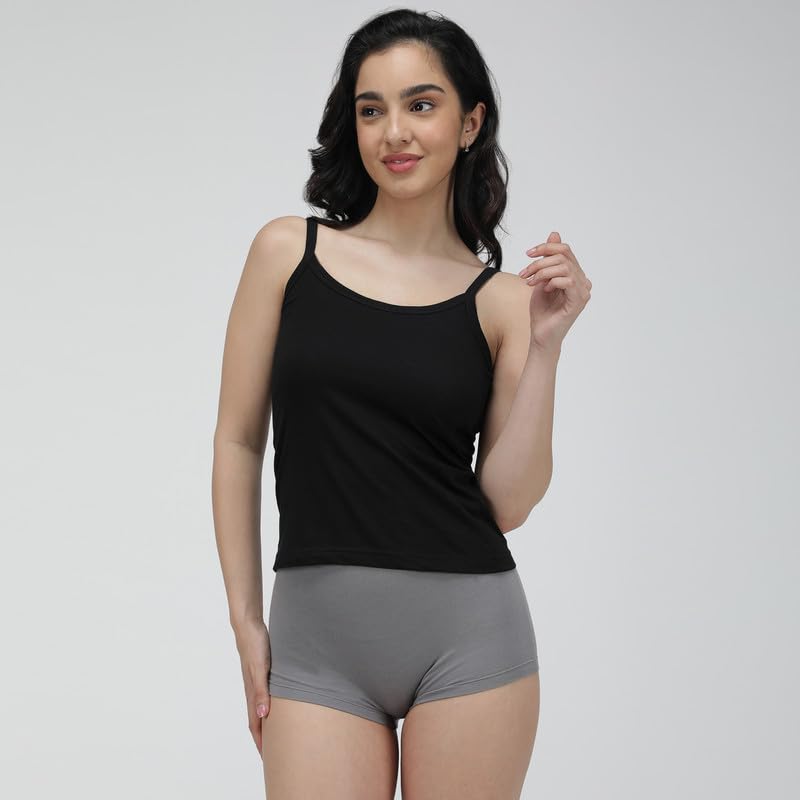 Image of Amul Comfy Women's Pure Cotton Camisole with Fabric Strap and Stay Fresh Treatment Pack of 4(Assorted Colours May Vary)