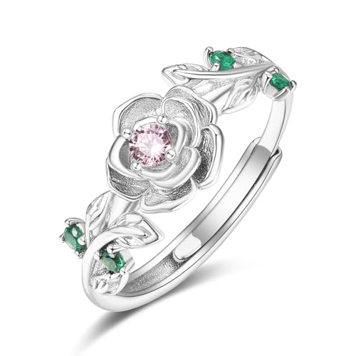 Bague rose en argent 925 ajustable ornée d'une tourmaline naturelle éclatante