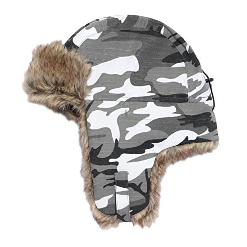 IgloosBuilt Boy's Camo Twill Trapper Hat with Faux Fur - Outdoor Hat for Cold Weather