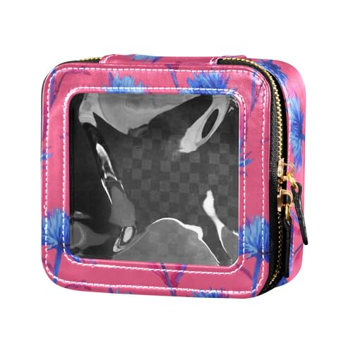 Blue Flowers Hot Peach Clear Small Makeup Bag per borsa da toilette con cerniera custodia cosmetica da viaggio per donne Fiori Blu Pesca Calda 1 size