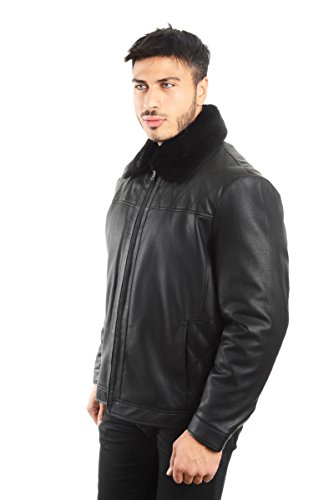 REED® Men's Smooth Lamb Touch Faux Leather Detachable Fur Collar Classic Jacket4