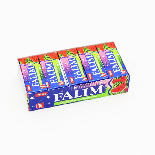 Trinovi.com Falim Sugarless Plain Chewing Gum with Watermeloensmaak, 100 stuks (5 x 20 stuks), suikervrije natuurlijke kauwgom met watermeloensmaak, verfrissende knop - Trinovi