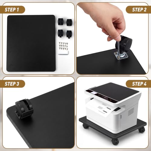 Image of Beeveer 2 Pcs Black Under Desk Printer Stand 15.8 x 13.8 x 3.2 Inches