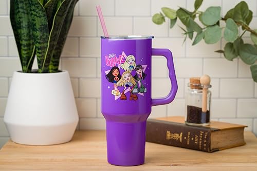 Image of Silver Buffalo Bratz Featuring Cloe, Yasmin, Jade, and Sasha Stainless Steel Tumbler with Handle and Straw, Fits in Standard Cup Holder, 40 Ounces (Pack of 12)