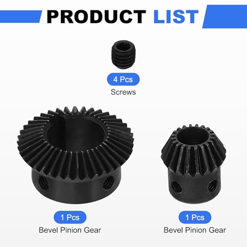 Image of uxcell 2Pcs Tapered Bevel Gears Set, 1 Mod 1:2 (20T /40T) Harden Steel Straight Bevel Gear, 90 Degree Steering Motor Gears, (10mm /20mm Shaft Hole with Keyway)