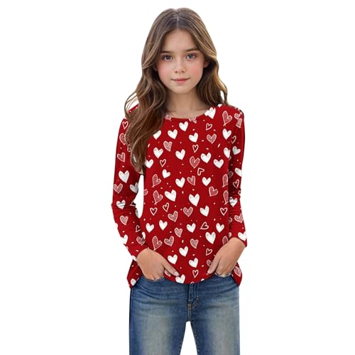 Girls Long Sleeve Valentines Shirts Cute Funny Heart Graphic Tee Tops Teen Girls Valentines Outfit Clothes 3-13T2