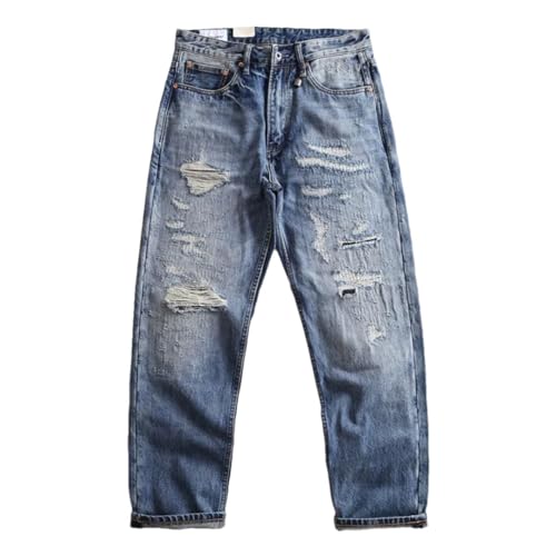 Men's Heavy Wear Out Loose Straight Leg Retro Japanese Cargo Casual Jeans