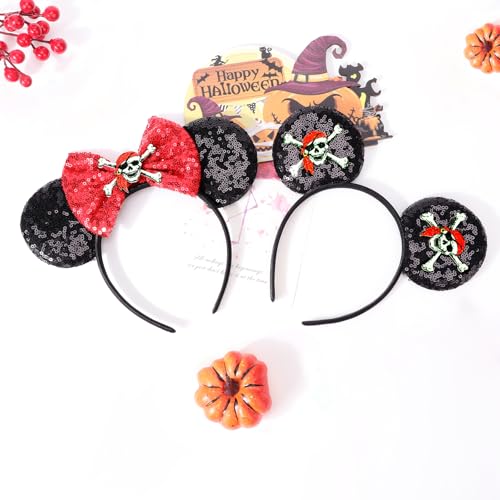 Image of DRESHOW Pirate Themed Mouse Ears Headband with Bow Glitter Party Decoration Halloween Cosplay Costume for Women