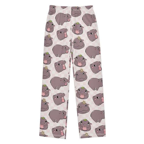 Boys' Pants Cute Hippo Animal Flower Long Bottoms Jogger Pants Elastic Waist Trousers with Pockets S-XL