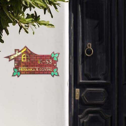 Image of BEE CREATIVE Laser Cutting Customise Name Plate for Home Entrance (Brick Home) | Modern Acrylic Name Plate for Main Door, Indoor Name Board, Stylish Design for Flats, Apartments & Villas