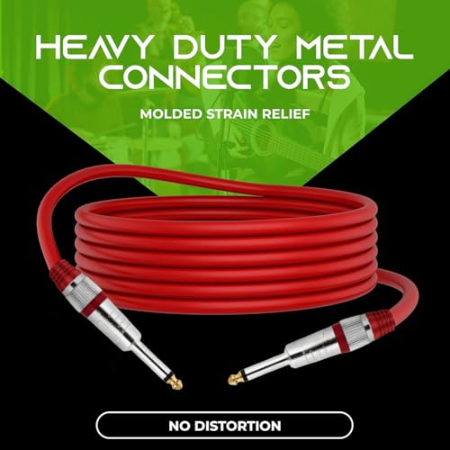 Image of SeCro 6.35mm Guitar Cable Premium 1 /4 inch TS Mono Jack Unbalanced Instrument Cable Male to Male with Zinc Alloy Housing for Electric Guitar, Bass, Amplifier (Red, 16 Feet /5 Meter)