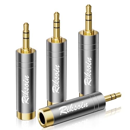 RIKSOIN 1/4'' to 3.5mm Stereo Pure Copper Headphone Adapter,3.5mm(1/8'') Plug Male to 6.35mm (1/4'') Jack Female Stereo Adapte for Headphone, Amp, Adapte,4-Pack