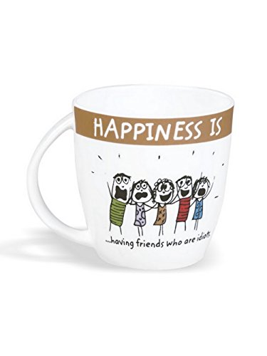 Image of Clay Craft Masala Chai, Coffee /Milk Mug, 390ml /8.4cm (1 Piece) and Happiness is, Having Friends Bone China Milk Mug, 270 ml /5.6cm, Multicolour