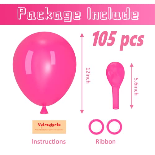 Image of Voircoloria 105pcs Hot Pink Balloons 12inch Dark Pink Balloons for Birthday Graduation Baby Shower Wedding Anniversary Princess Theme Party Valentine's Day Decorations